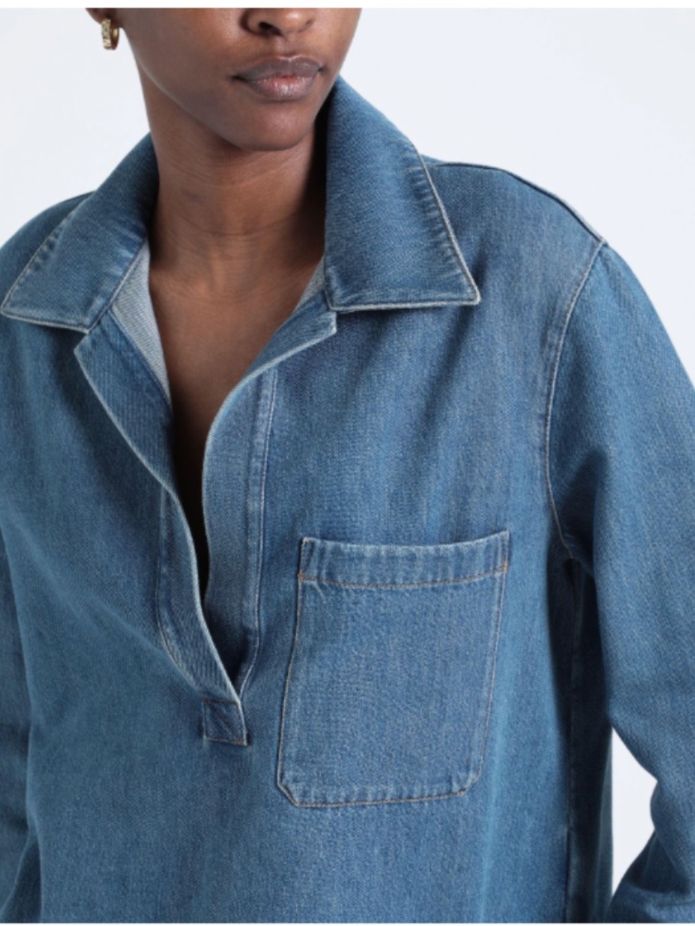 COS Collared V-Neck Denim Top – Washed Blue – Size S